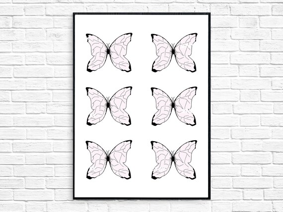 Pink And White Butterfly Wall Art Print Pink And White Etsy