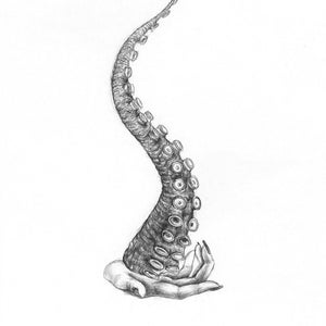 Linggo surreale Zeichnung Tentacle II Octopus hand Wandkunst Wanddeko Kunst Poster Meereskreatur Tentakel Druck surreale Kunst dunkel Design Bleistift