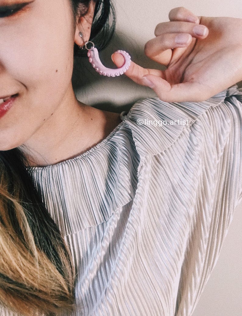 Pink sliver tentacle earring octopus pastel weird cute Pirate Etsy