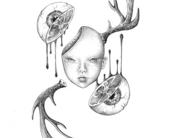 Linggo surreal drawing horror flower Girl with eyeball Wall Art Wall Decor Art Poster popsurrealism drawing anatomy print surreal art print