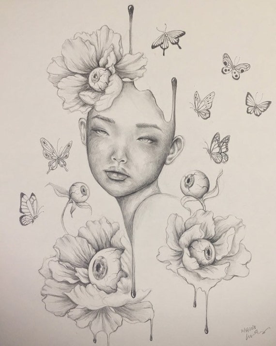 Linggo ORIGINAL drawing limit prints eyeball weird art Decor Art pencil