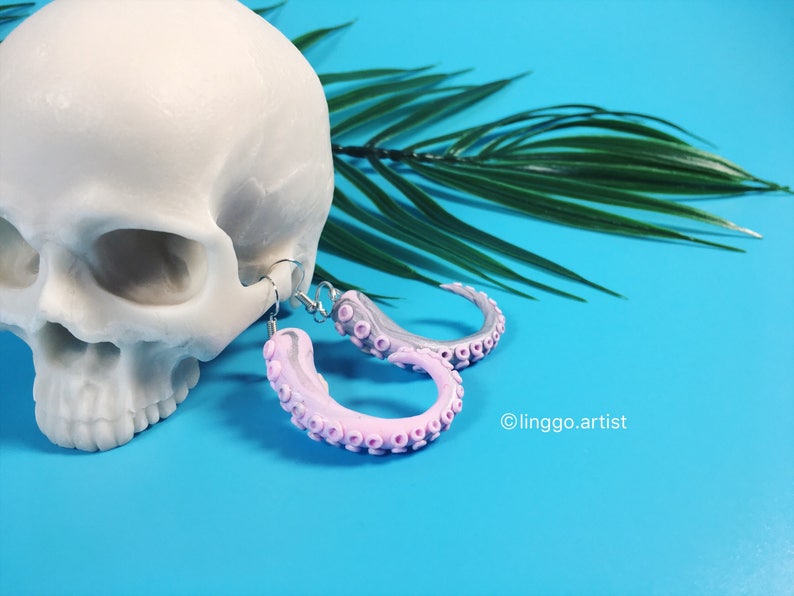 Pink sliver tentacle earring octopus pastel weird cute Pirate Etsy