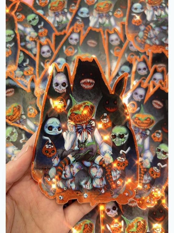 Creepy Halloween glitter Sticker, limited art print, Vintage Halloween Stickers, Spooky Decor, Junk Journal Stickers, Halloween Ephemera