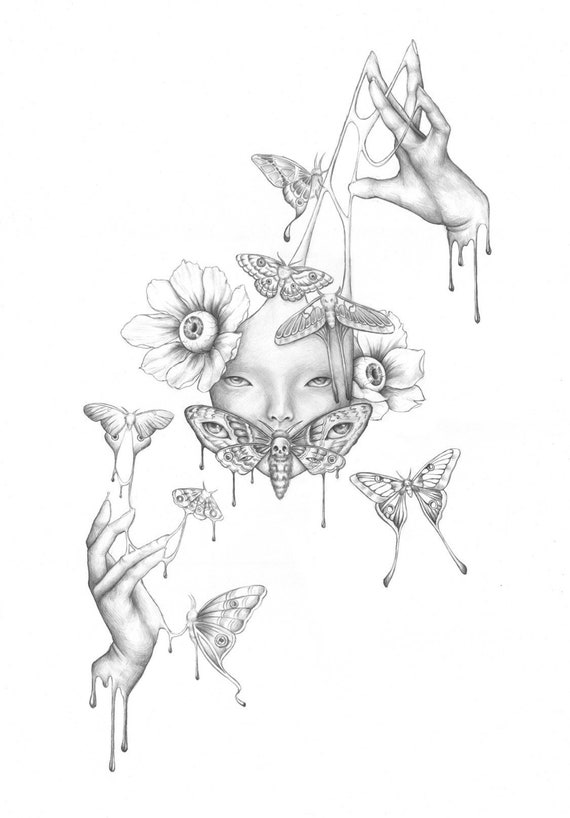 Dibujo a lápiz surrealista de polilla impresión firmada - Etsy México Dibujo a lápiz surrealista de polilla impresión firmada - Etsy México