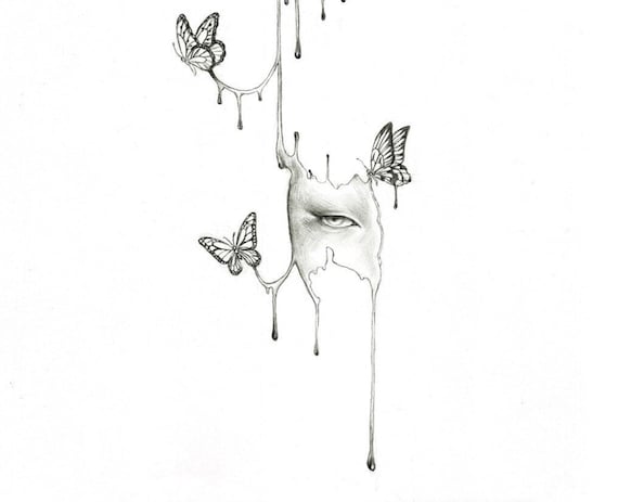surreal graphite post cards, gothic artwork, illustrated card, birthday card, butterlfy illustration, handmade card, quirky card, art card