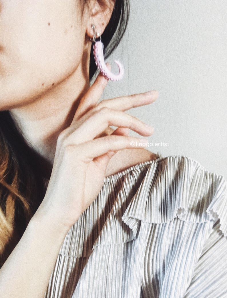 Pink sliver tentacle earring octopus pastel weird cute Pirate Etsy