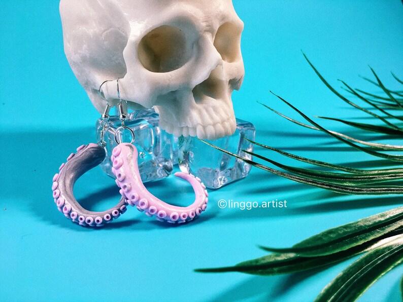 Pink sliver tentacle earring octopus pastel weird cute Pirate Etsy