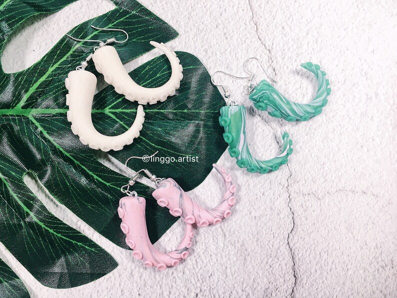 Pink sliver tentacle earring octopus pastel weird cute Pirate Etsy