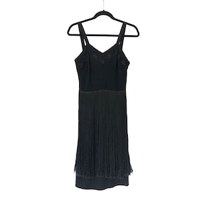 iconic 1920s fringed beaded flapper dress - vintage 40s/50s does 20s black flapper dress with beaded neckline - x small/small