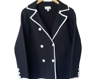 vintage mod 1960s black & white knit blazer jacket - size small/medium