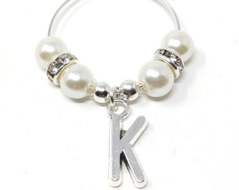 Ivory Pearl & Rhinestone Letter Gin Wine Glass Charms