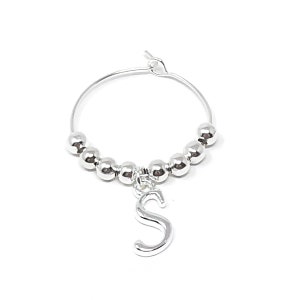 Silver Tone Letter Gin Wine Glass Charms