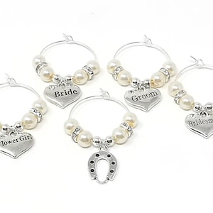 Personalised Ivory Pearl Wedding Guest Wine Glass Charms Favours Table Decorations image 1