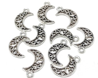 Half Moon Crescent Tibetan Antique Silver Charms - Pack Of 10