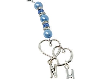 Personalised Letter Heart Blue and Crystal Wedding Bride Bouquet Something Blue