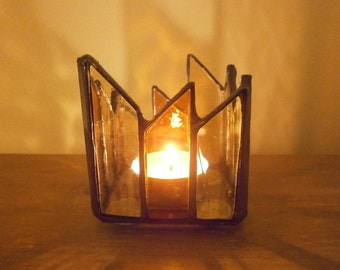 Stained glass candle holder - Cosy gift for Men - tealight holder - men's anniversary gift - gift under 35 - brown glass gift - male décor