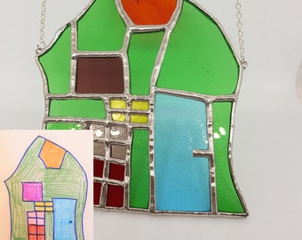 Custom Child's drawing gift - Unique stained glass window hanging - suncatcher gift for Grandmother - Christmas gift for Nan