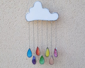 Stained glass cloud and pastel rainbow mobile - nursery gift - cloud mobile - rainbow glass mobile - stained glass window hanging