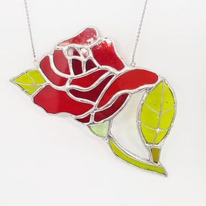 Valentine suncatcher - red rose stained glass suncatcher - window hanging - gift for girlfriend - romantic gift idea - wife birthday gift