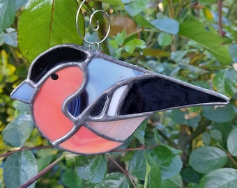 Stained Glass Bird Suncatcher - Bullfinch glass decoration - Garden bird ornament - garden lover gift - Father's Day gift