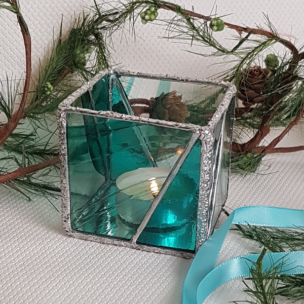 Porte-bougies en verre teinté turquoise - cadeau d'anniversaire pour sœur - porte-bougies verre teinté - cadeau 21e anniversaire pour elle