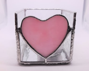 Pink glass gift -  Stained glass heart candle-holder - Valentine gift for girlfriend - engagement present for friend - bridal shower gift