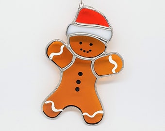 Gingerbread Man Ornament - stained glass decoration - Christmas Tree ornament - Christmas suncatcher - window decor