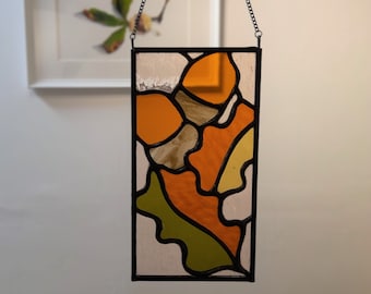 Autumn theme stained glass gift - acorn stained glass - Fall stained glass panel - oak leaves window décor - Retirement or Birthday gift