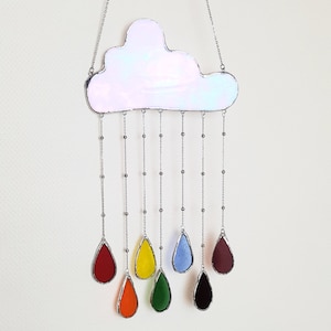 Stained glass cloud and rainbow mobile - Pride celebration mobile - rainbow window hanging decoration - Hanging rainbow - gift for friend