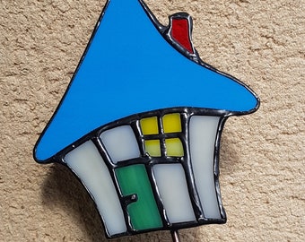 Stained glass plant stake - fun garden décor - cute garden fairy cottage - gift for gardeners - grandparents gift - house plant pot stake