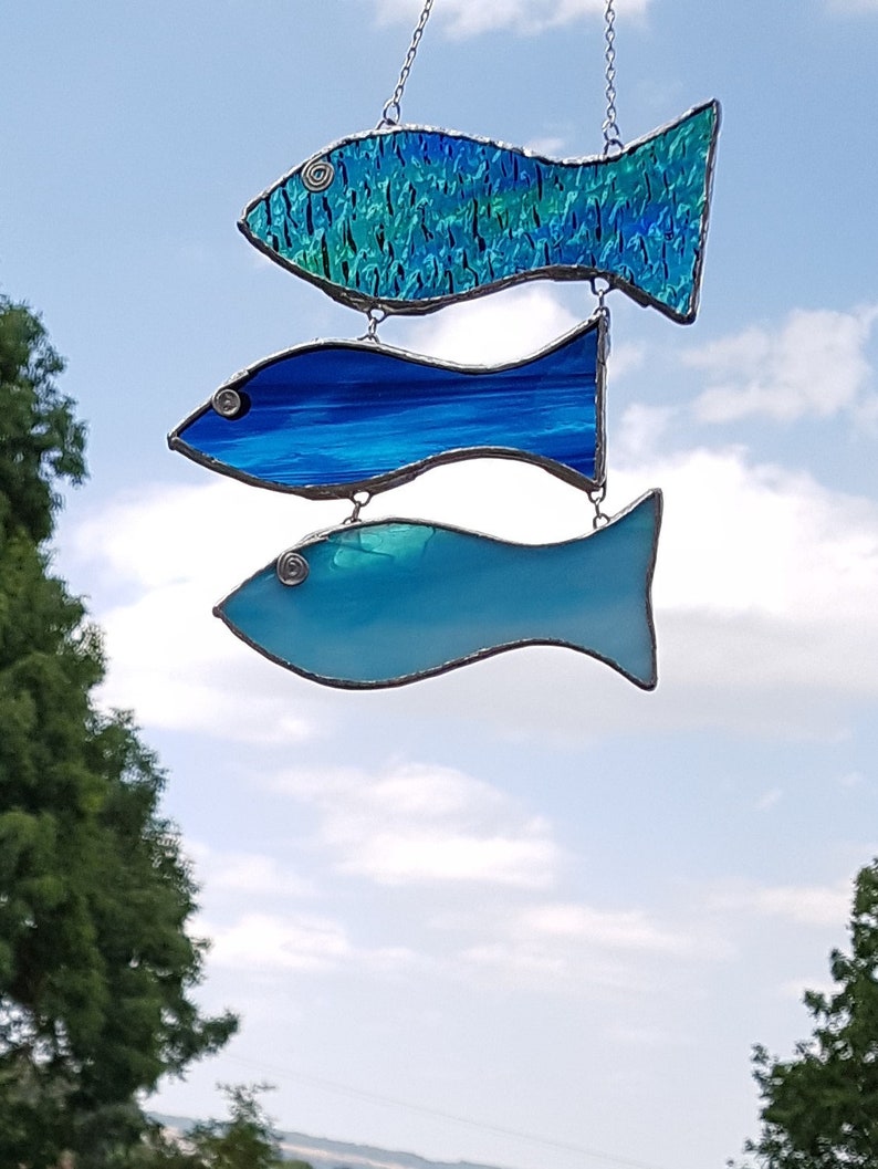 Stained glass fish mobile fish suncatcher fish décor window hanging fish sealover's gift gift for boyfriend gift under 40 image 9