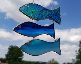 Stained glass fish mobile  - fish suncatcher - fish décor - window hanging fish - sealover's gift - gift for boyfriend - gift under 40