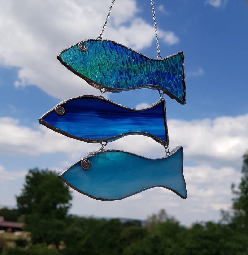 Stained glass fish mobile fish suncatcher fish décor window hanging fish sealover's gift gift for boyfriend gift under 40 image 1