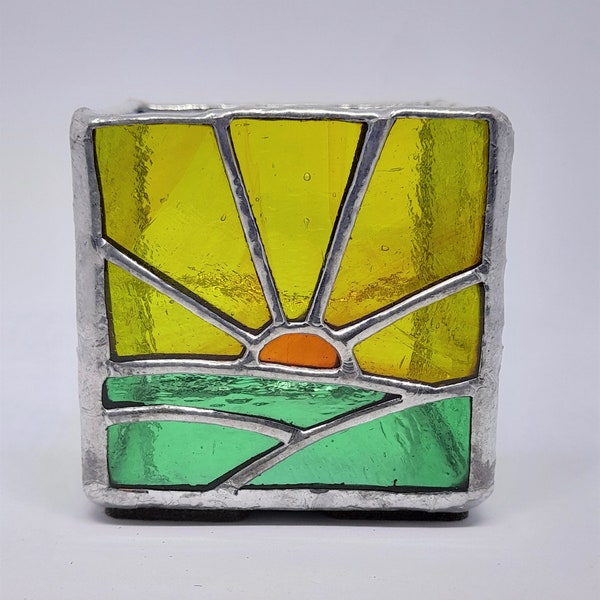 Porte-bougies en verre coloré - porte-bougies - bougeoir - porte-bougies pour le lever du soleil - cadeau en verre pour une amie