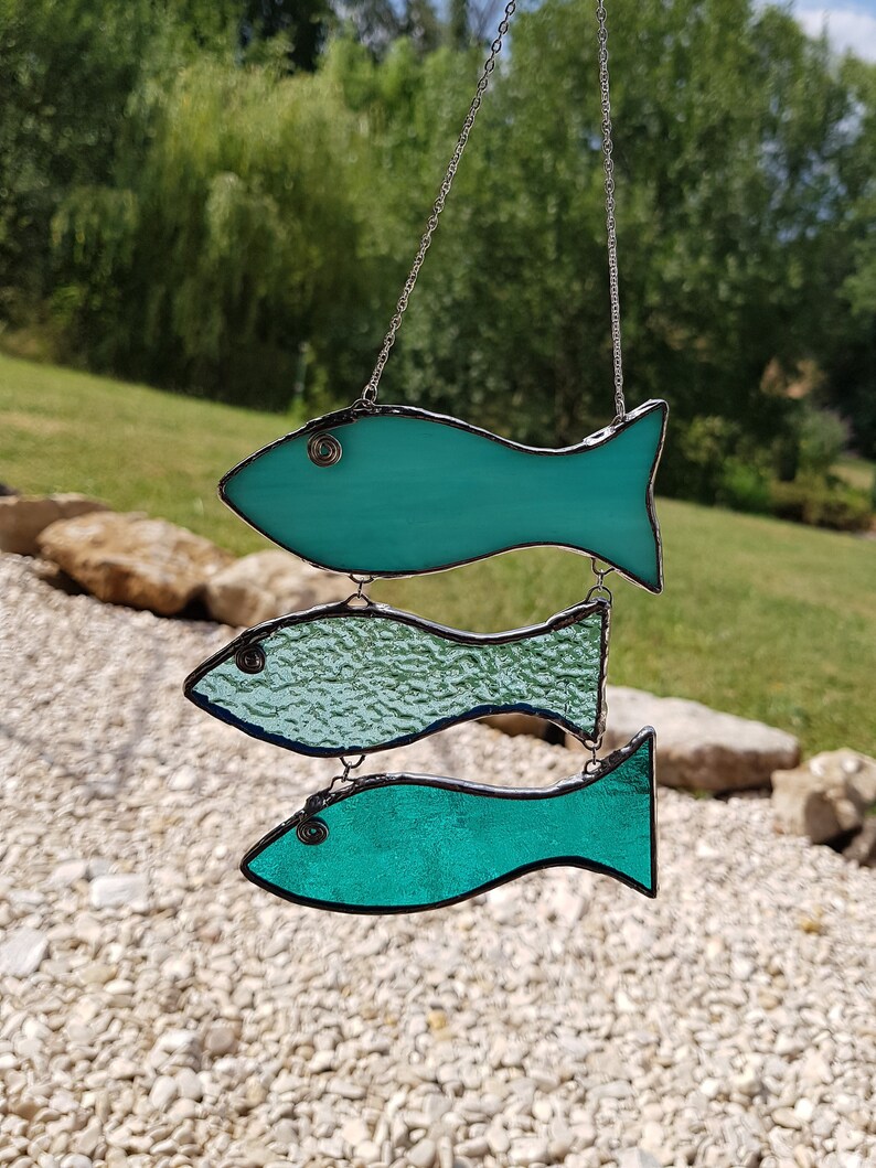 Stained glass fish mobile fish suncatcher fish décor window hanging fish sealover's gift gift for boyfriend gift under 40 image 3