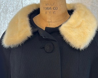 Early 1960s Black Textured Donnybrook Coat with a white Mink Fur Collar