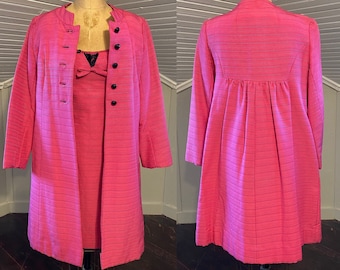 Gorgeous 1960s Pink Faille Dress & Coat Set, Vintage Gown