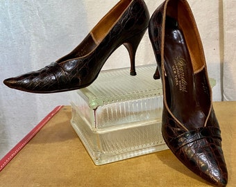 1950s “Grandini Magnificent Shoes” Alligator Heels, Size 7aaa