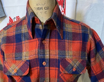 1970s Ely Wagon Boss Plaid Wool & Nylon Shirt, Small