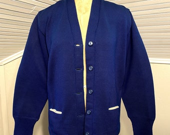 1950s Blue Kandel Letterman Cardigan, Vintage Varsity School Sweater