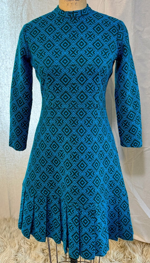 Vintage Handmade Turquoise & Green Dress with Plea