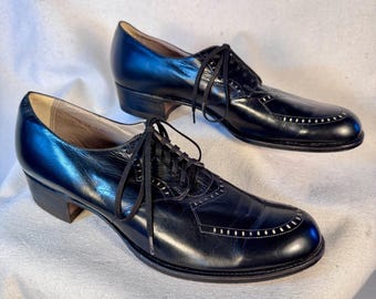 Lovely Large Old Stock 1930s 40s Black Oxfords, Ladies 11-1/2 AA, Vintage Miller Barefoot Freedom Shoes, Sweet Details!