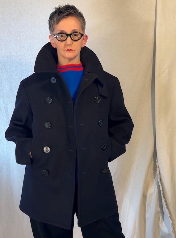 美品40s US NAVY 10 BUTTON P-COAT Original WWII U.S. Navy 10 Button Wool Pea Coat by Naval