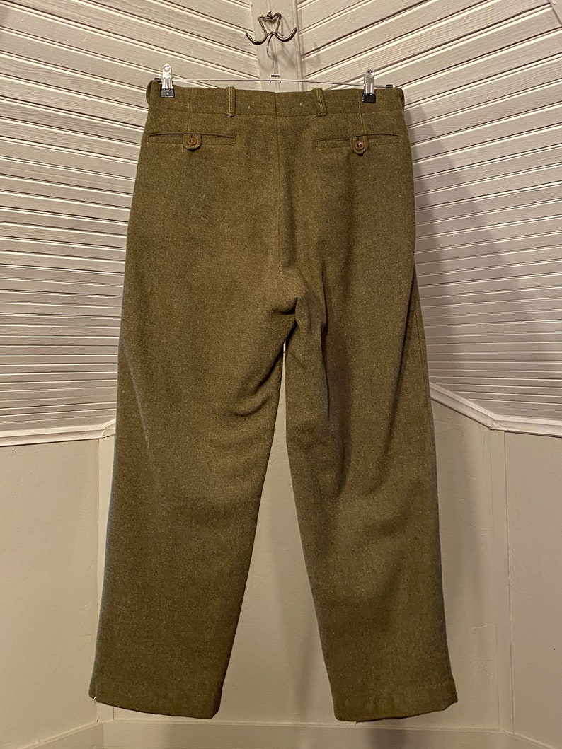 Olive Green Button Fly Military Trousers, European Pleated Front Pants ...
