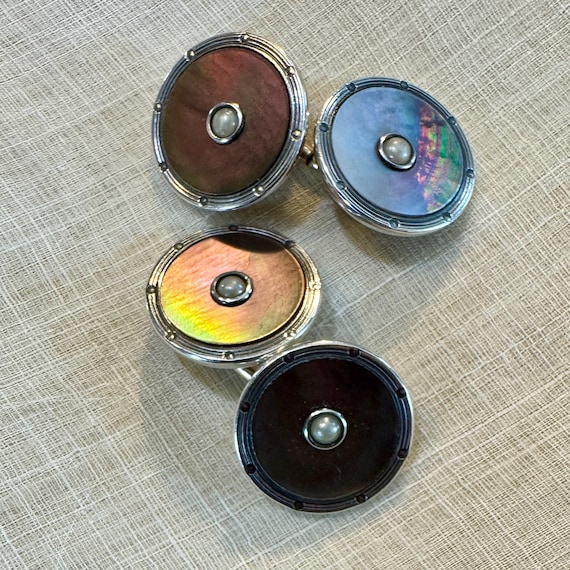 Krementz Abalone Tuxedo Cufflinks with Seed Pearl… - image 1
