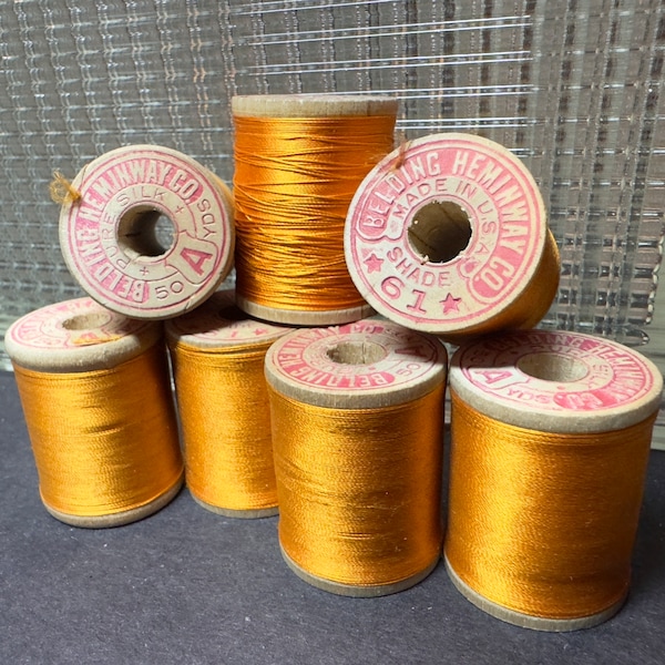 1 Spool of Shade 61 of Belding Heminway Co. Orange Silk Thread, 50 Yards Size A