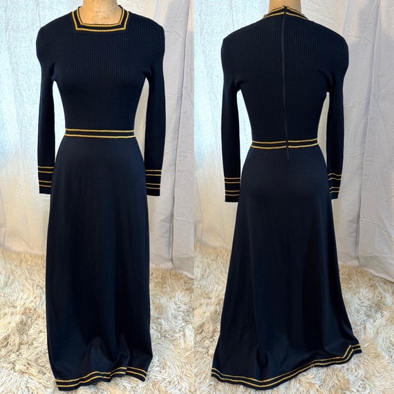 1970s Black Full Length Roncelli Knit Maxi Dress … - image 1