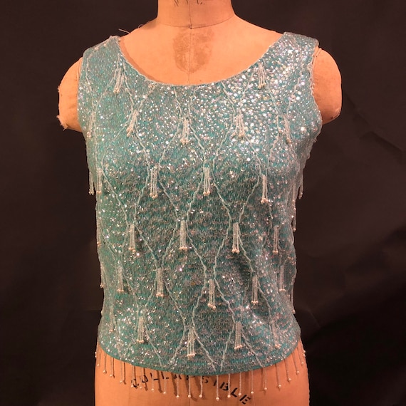 1960s Pale Blue Sequin Sleeveless Sweater, Vintage