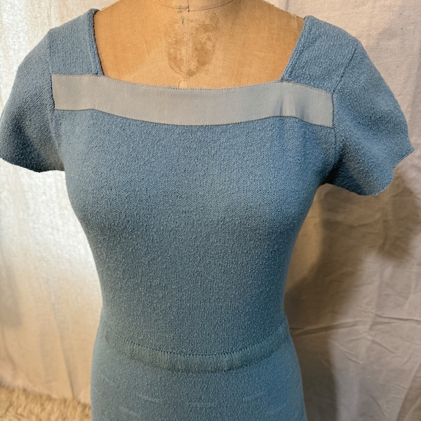 1940-50s Pale Blue "Kim's" Wool Knit Dress, Vintage Kimberly Knitwear Inc.