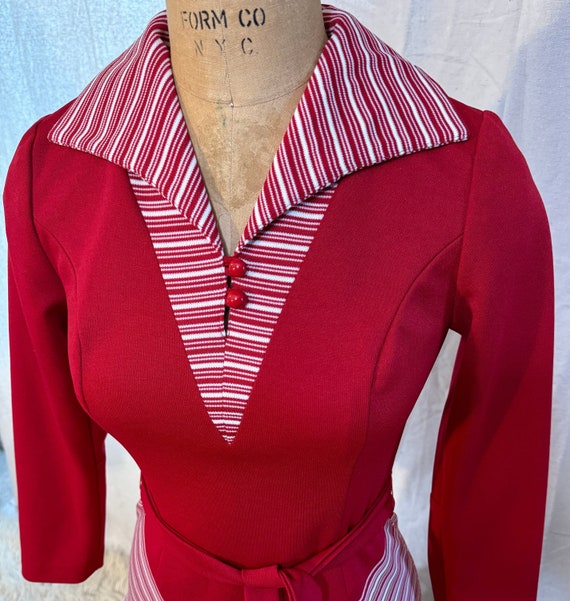 1970s Handmade Burgundy Polyester Knit Dress